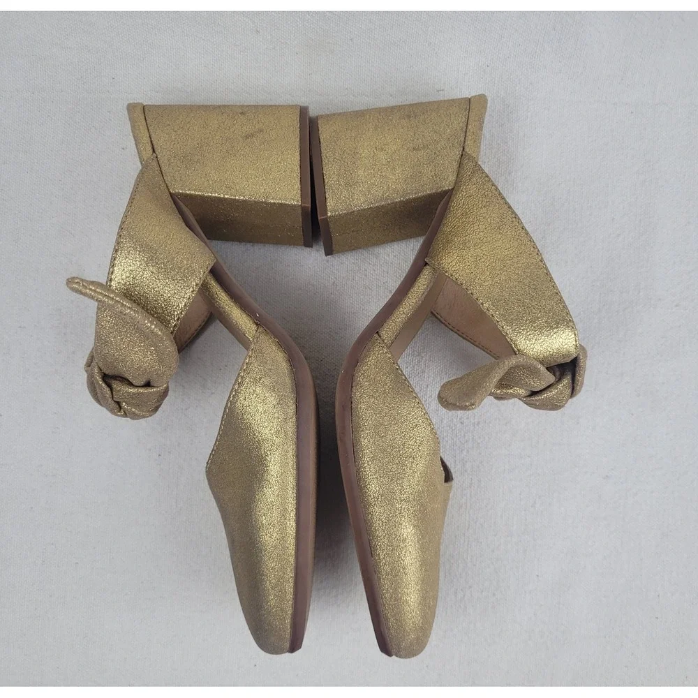 Madewell The Zoe Bow Mule Gold Metallic Leather 3" Block Heel Women's Size 6 - Picture 6 of 7